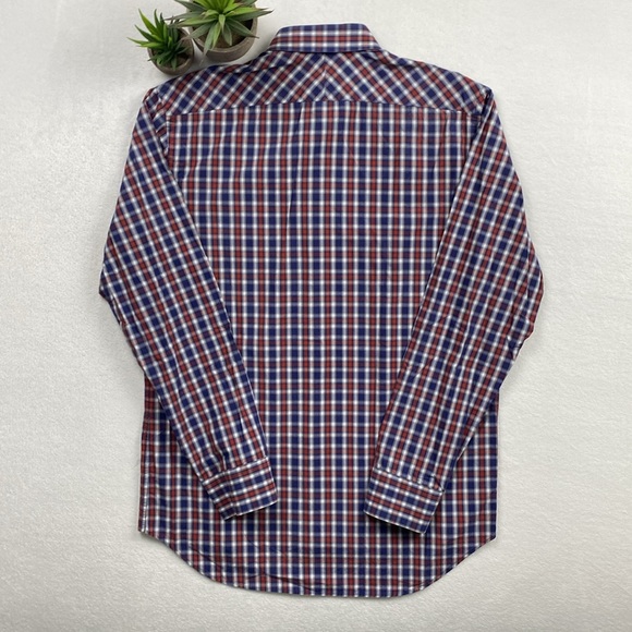 Billy Reid John Standard Cut Plaid Long Sleeve Button Shirt (Blue/White/Orange) - Picture 2 of 16